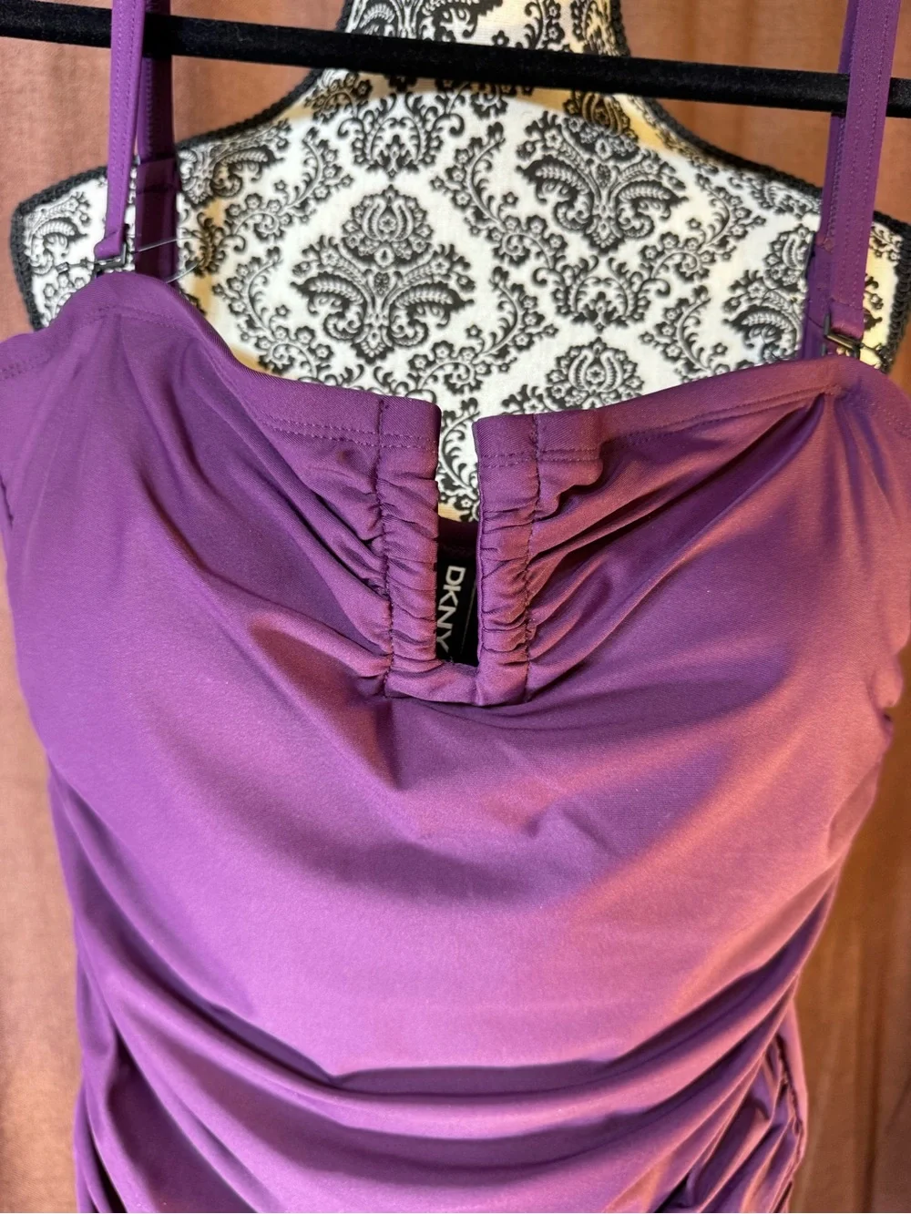 DKNY Purple Ruched One-Piece Swimsuit NWT size XL - Picture 2 of 5